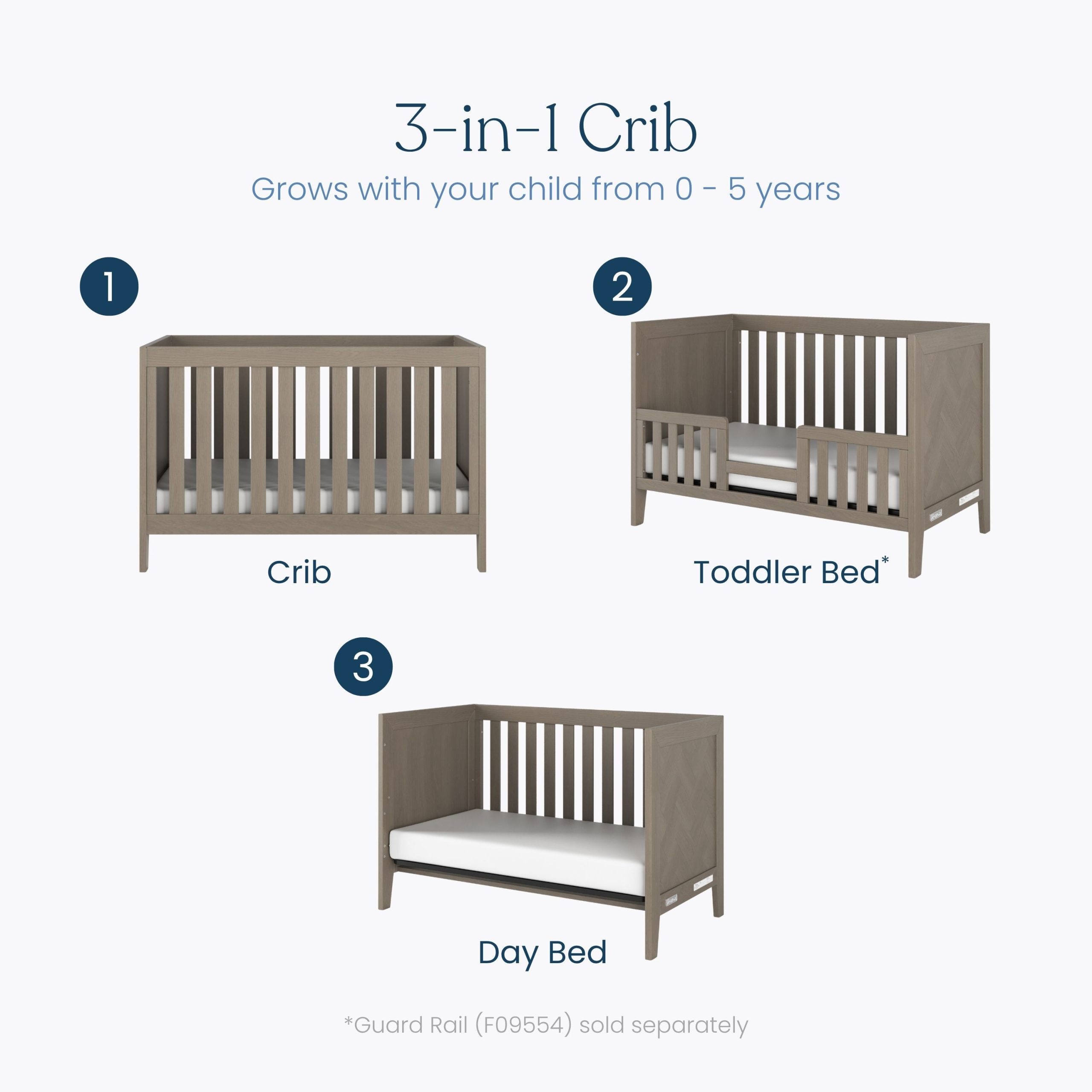 Kieran 3-in-1 Convertible Crib. Crescent Gray - Image 3