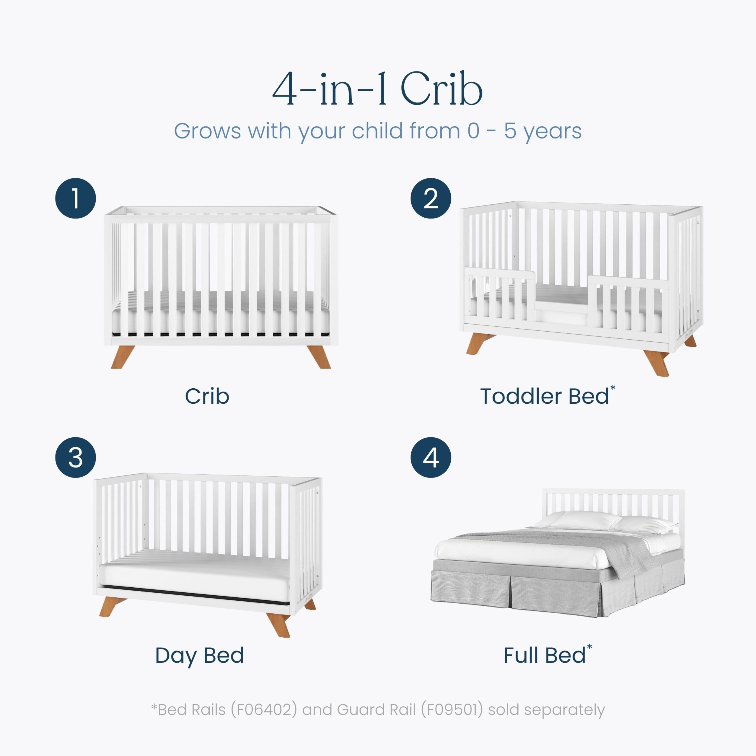 Soho 4-in-1 Convertible Crib. White/Natural - Image 3