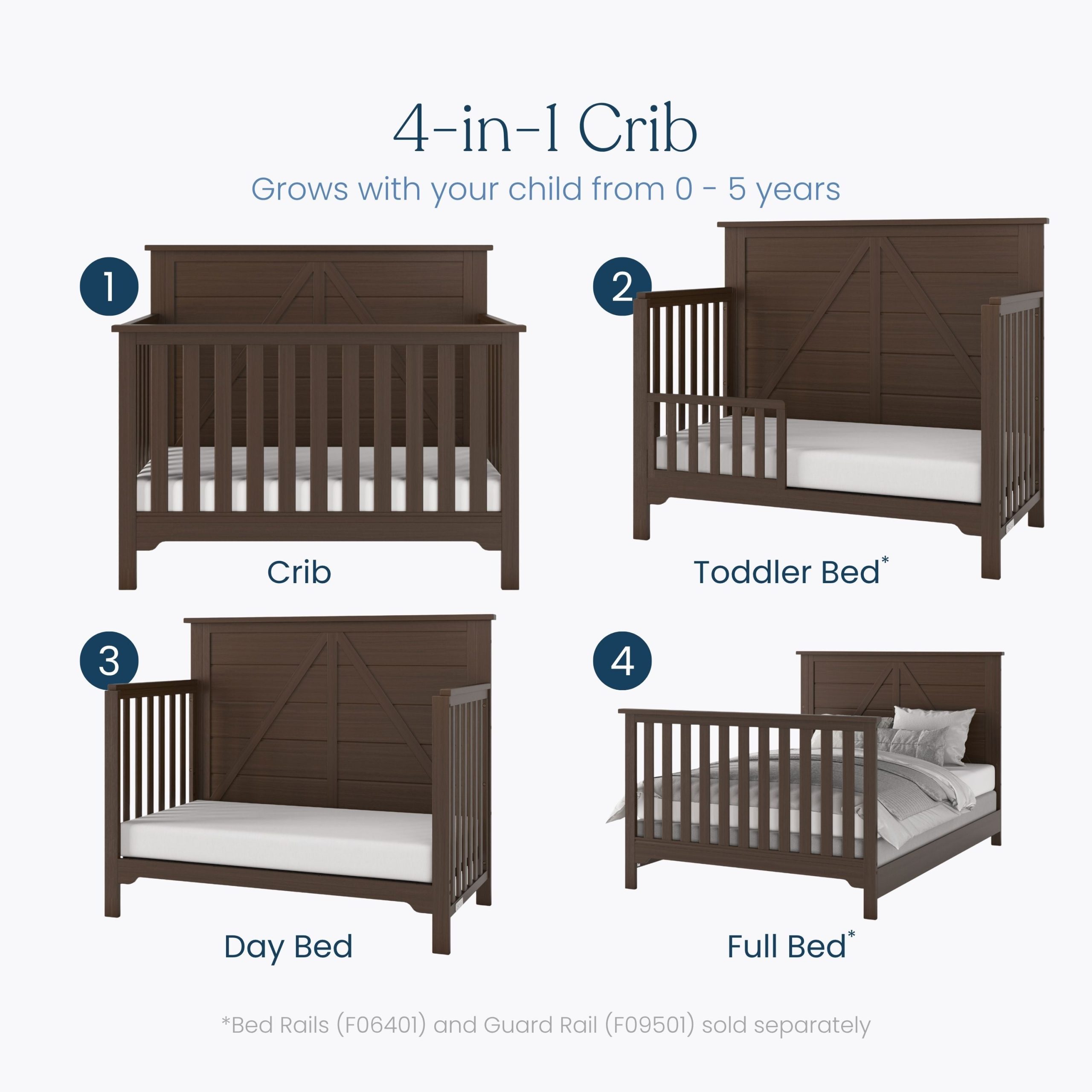 Woodland 4-in-1 Convertible Crib. Brushed Truffle - Image 3