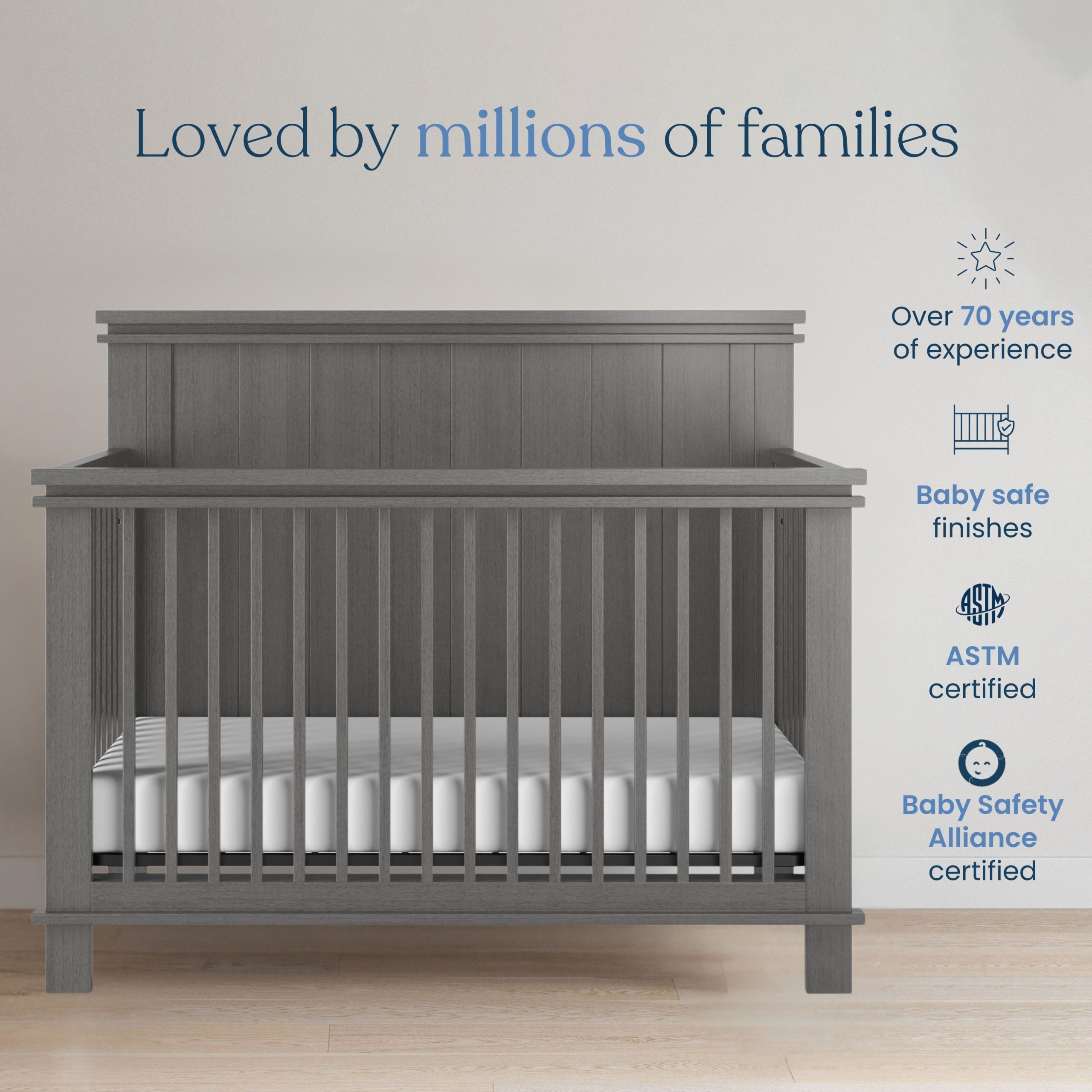 Denman 4-in-1 Convertible Crib. Midnight Gray - Image 7