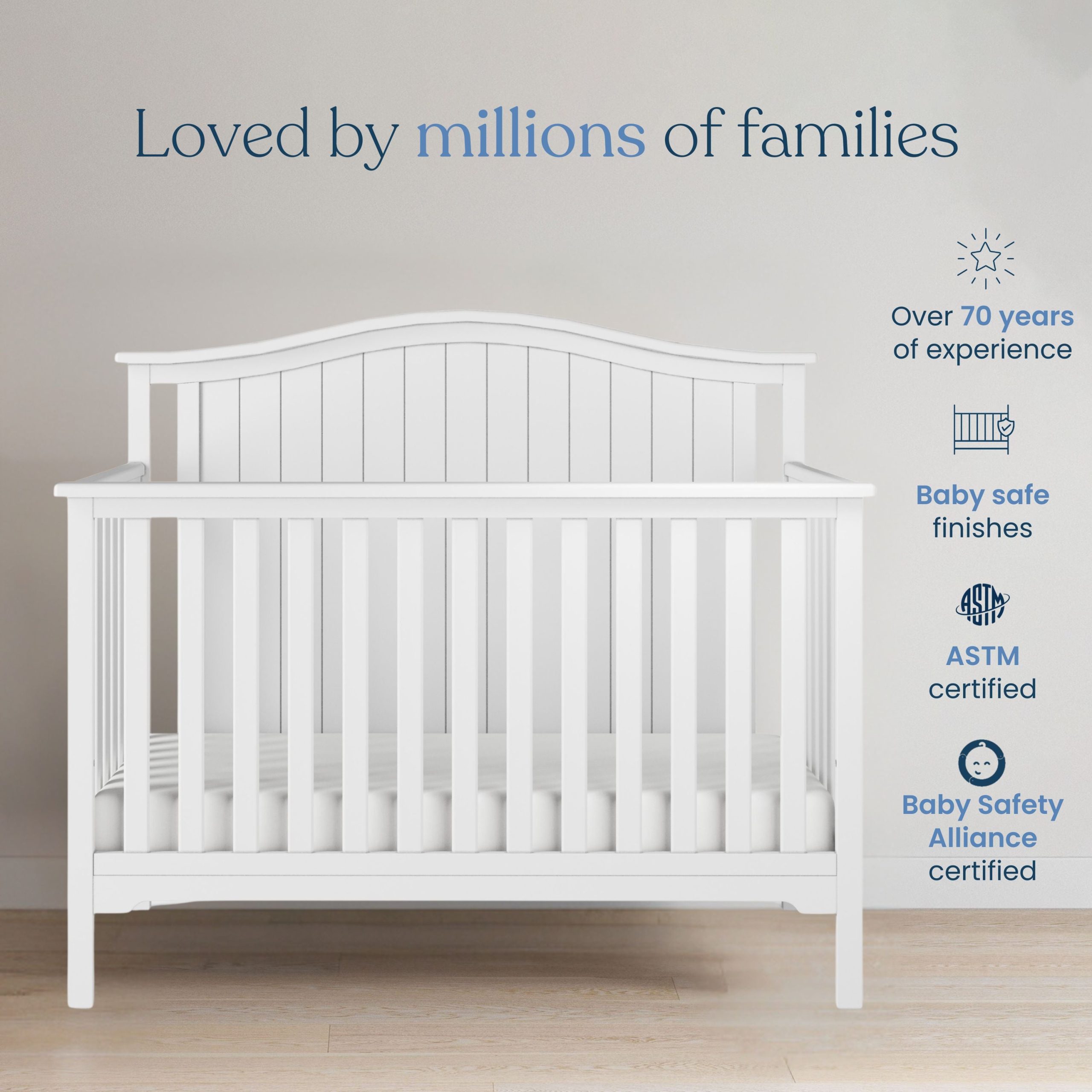 Hampton Arch Top 4-in-1 Convertible Crib. Matte White - Image 7