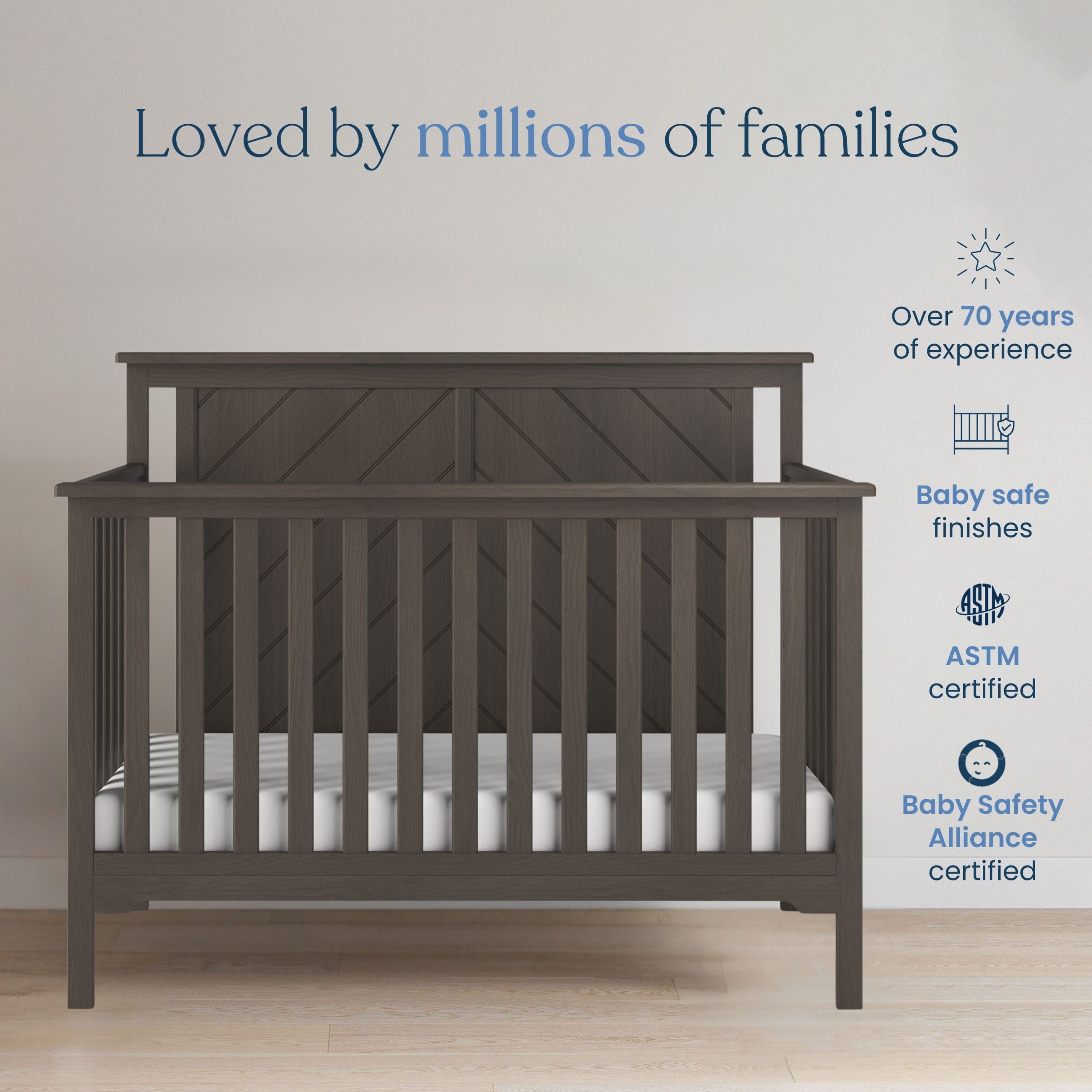 Hampton Flat Top 4-in-1 Convertible Crib. Dapper Gray - Image 7