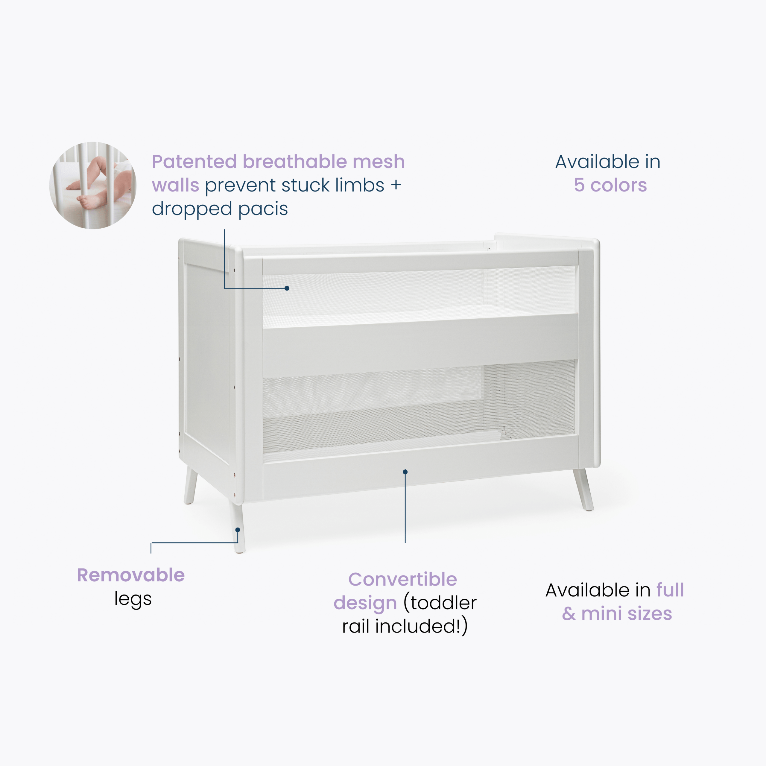 3-in-1 Convertible Full Size Breathable Mesh Crib - Image 4