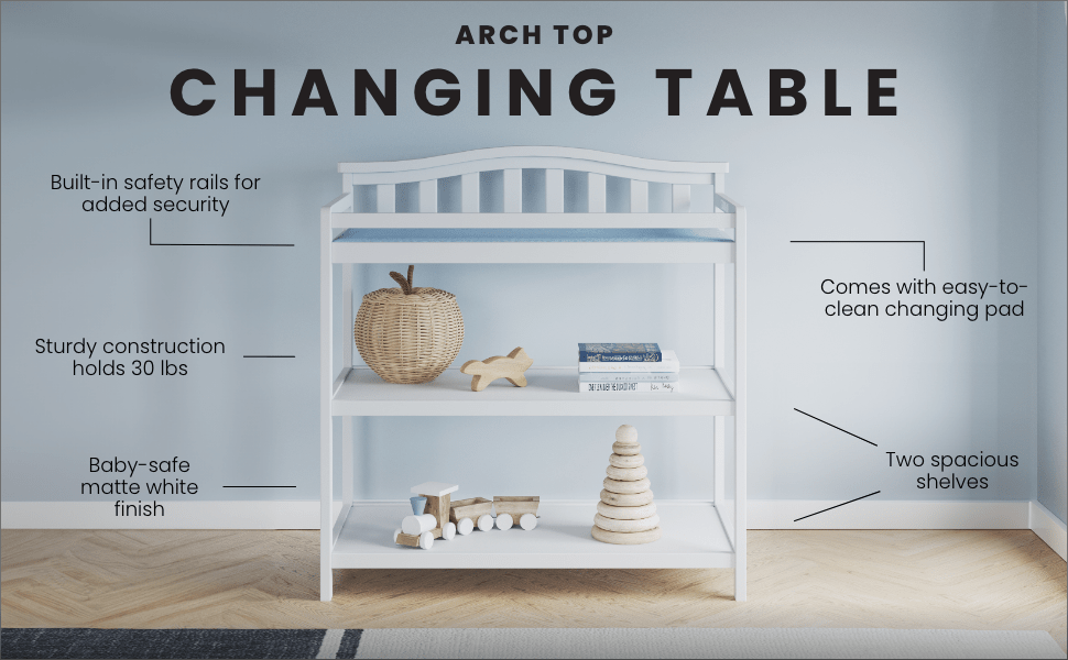 Arch Top Baby Changing Table. Matte White - Image 23
