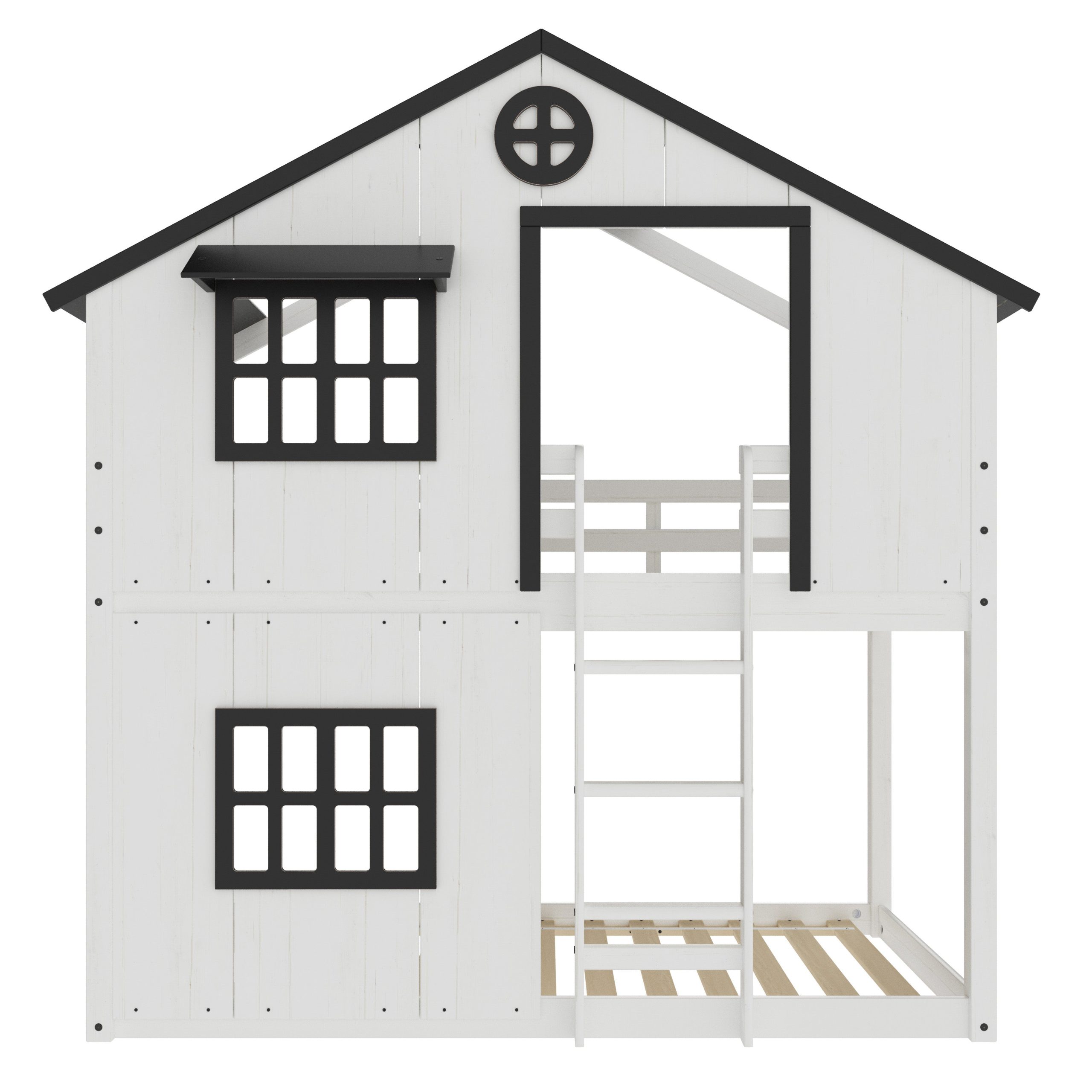 Modern Farmhouse Twin Over Twin Bunk Bed. White/Black - Image 4