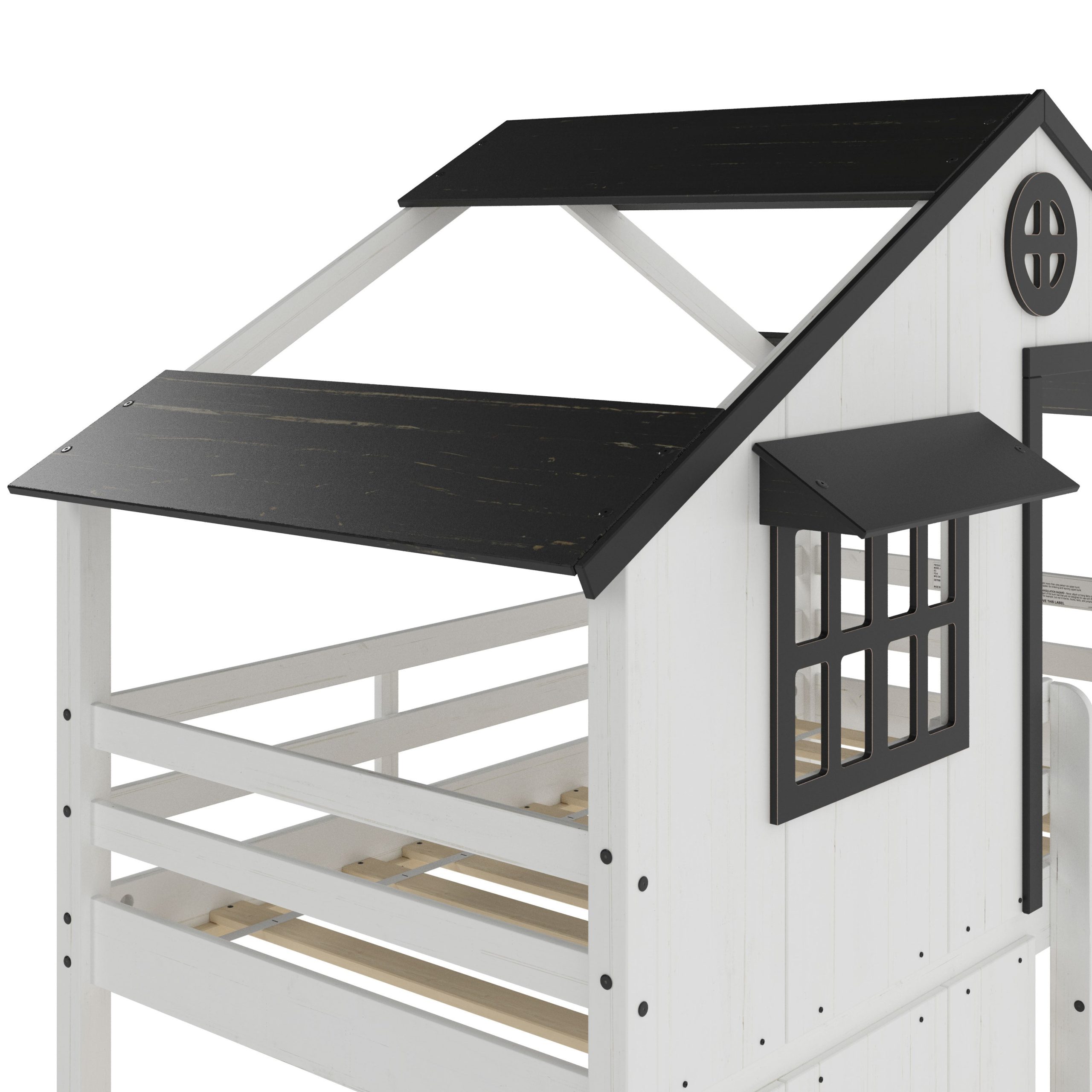 Modern Farmhouse Twin Over Twin Bunk Bed. White/Black - Image 6