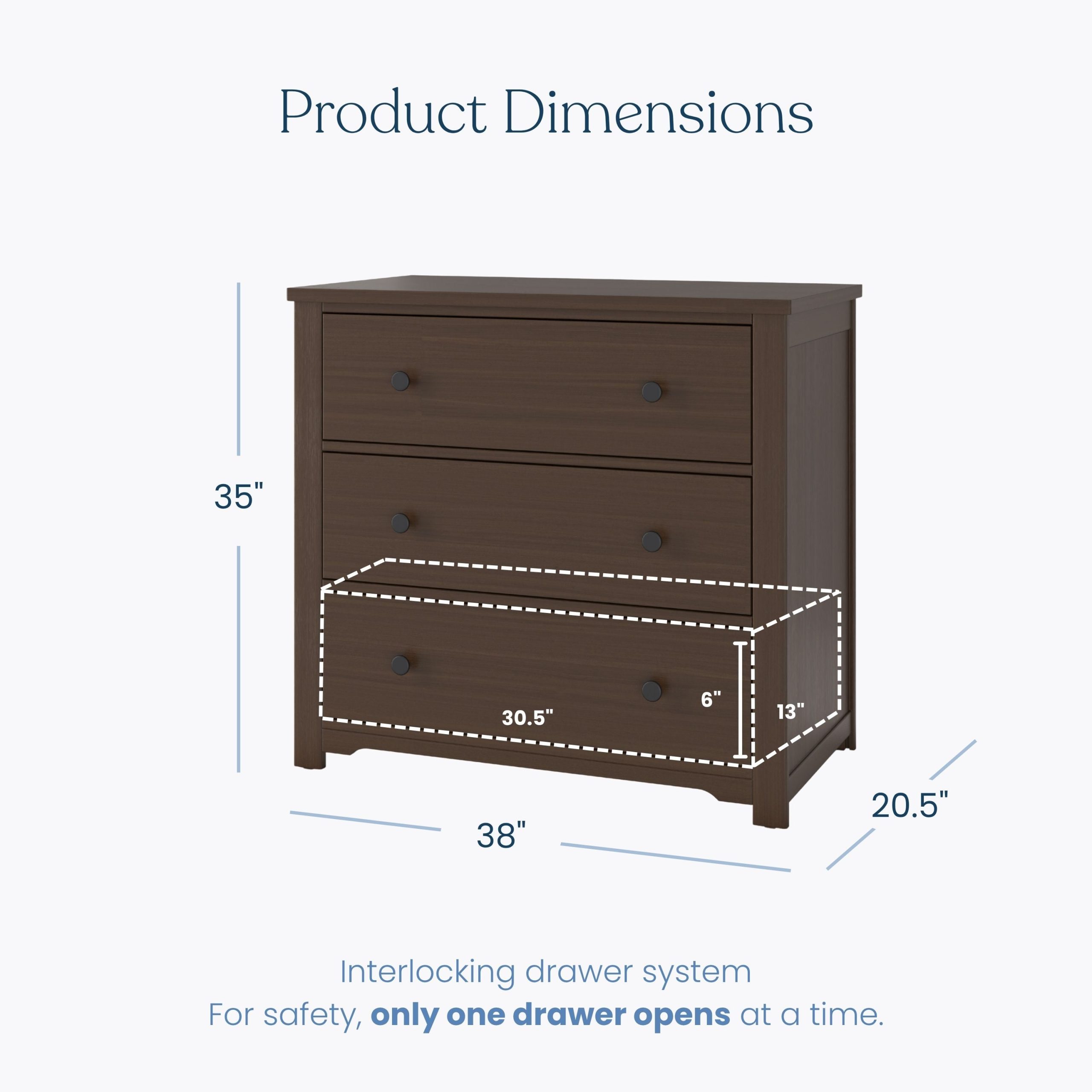Harmony 3-Drawer Dresser with Changing Table Topper. Brushed Truffle - Image 3