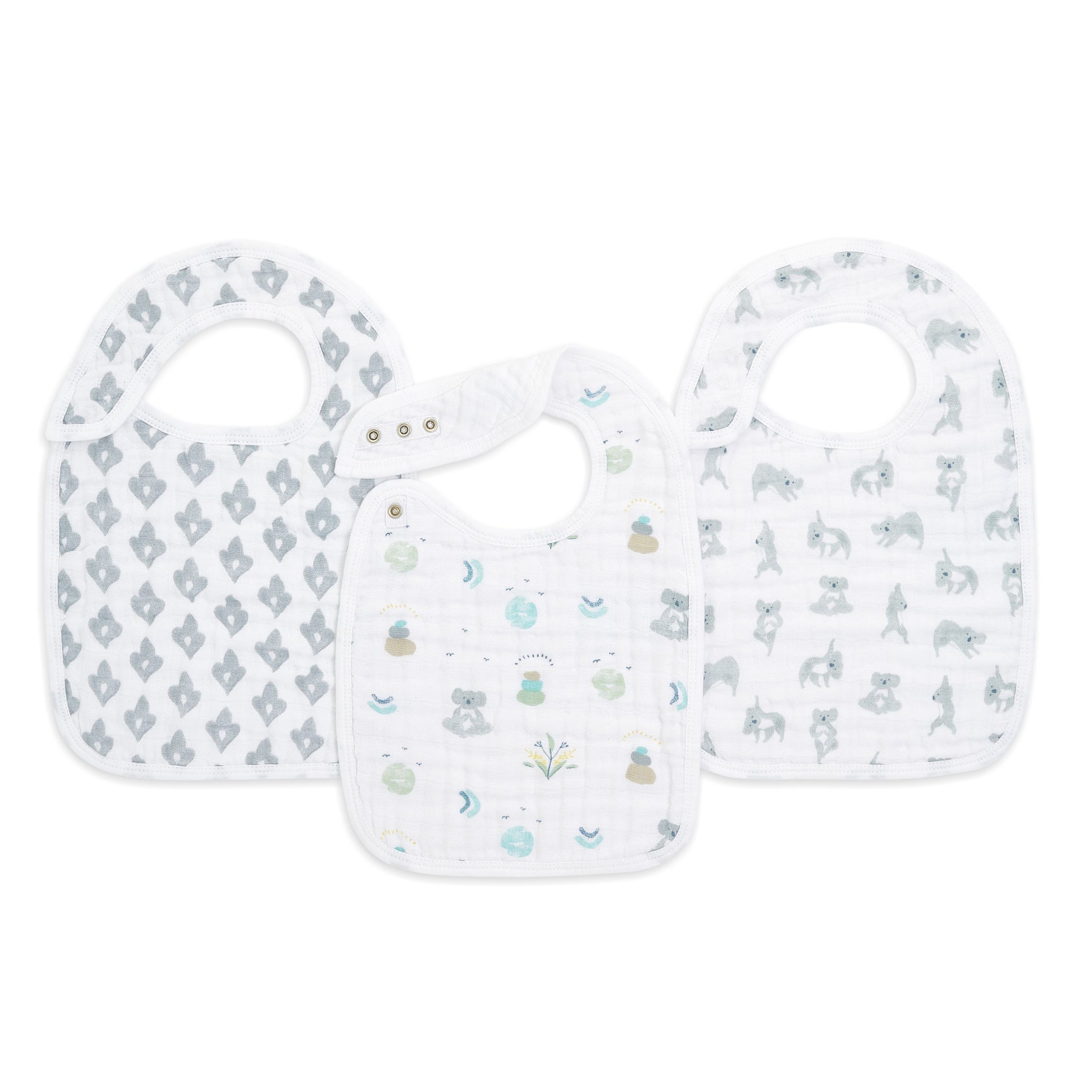 boutique 100% cotton muslin snap bibs 3 pack